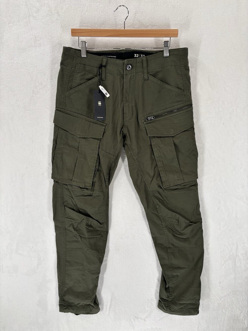 G-Star Rovic Zip 3D Pants Mens 32x32 Regular Tapered Olive Cargo Utility New